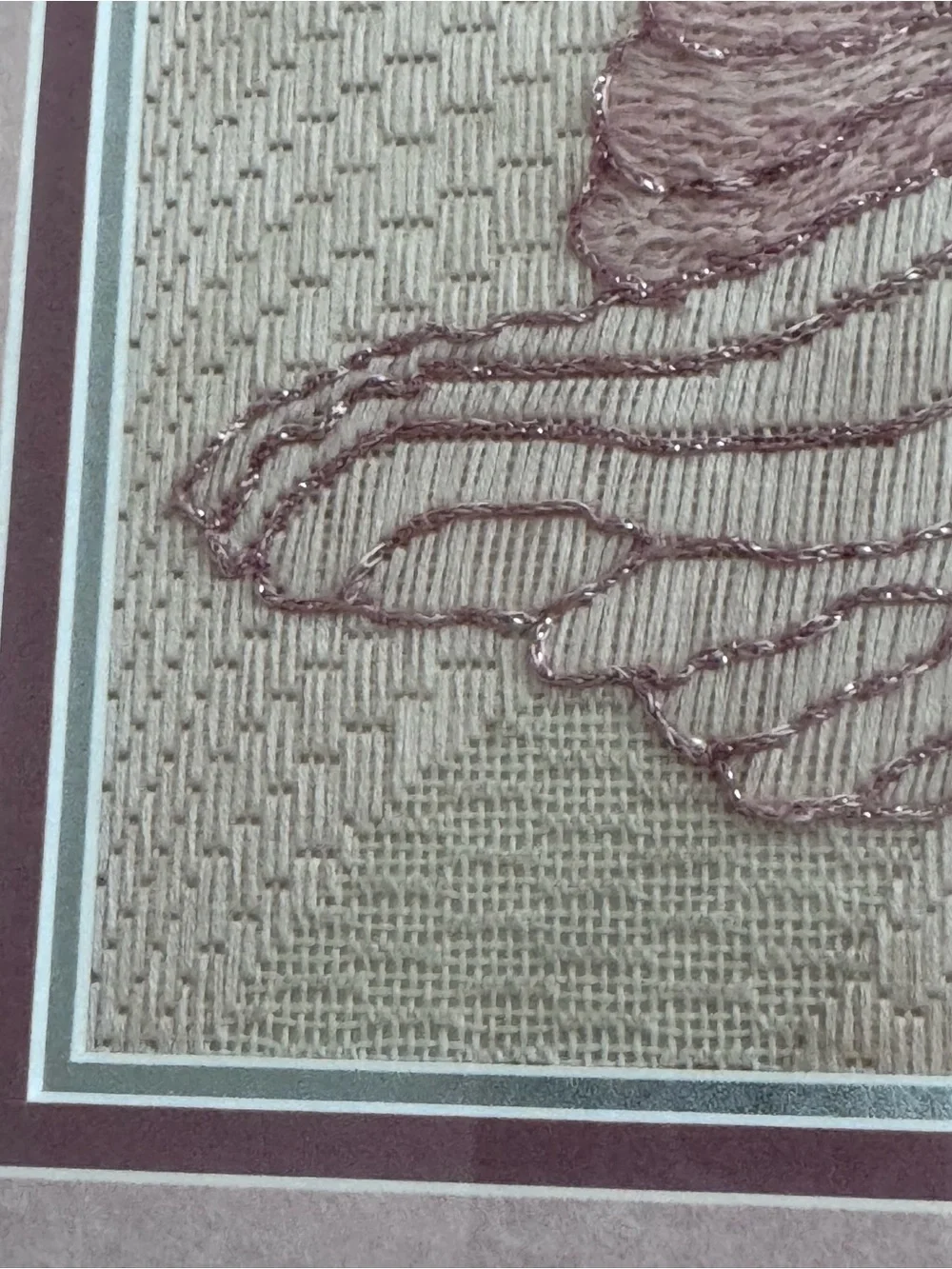 Vintage Pink Fish Needlepoint Embroidery Framed Textile Fiber Art Coastal 12”